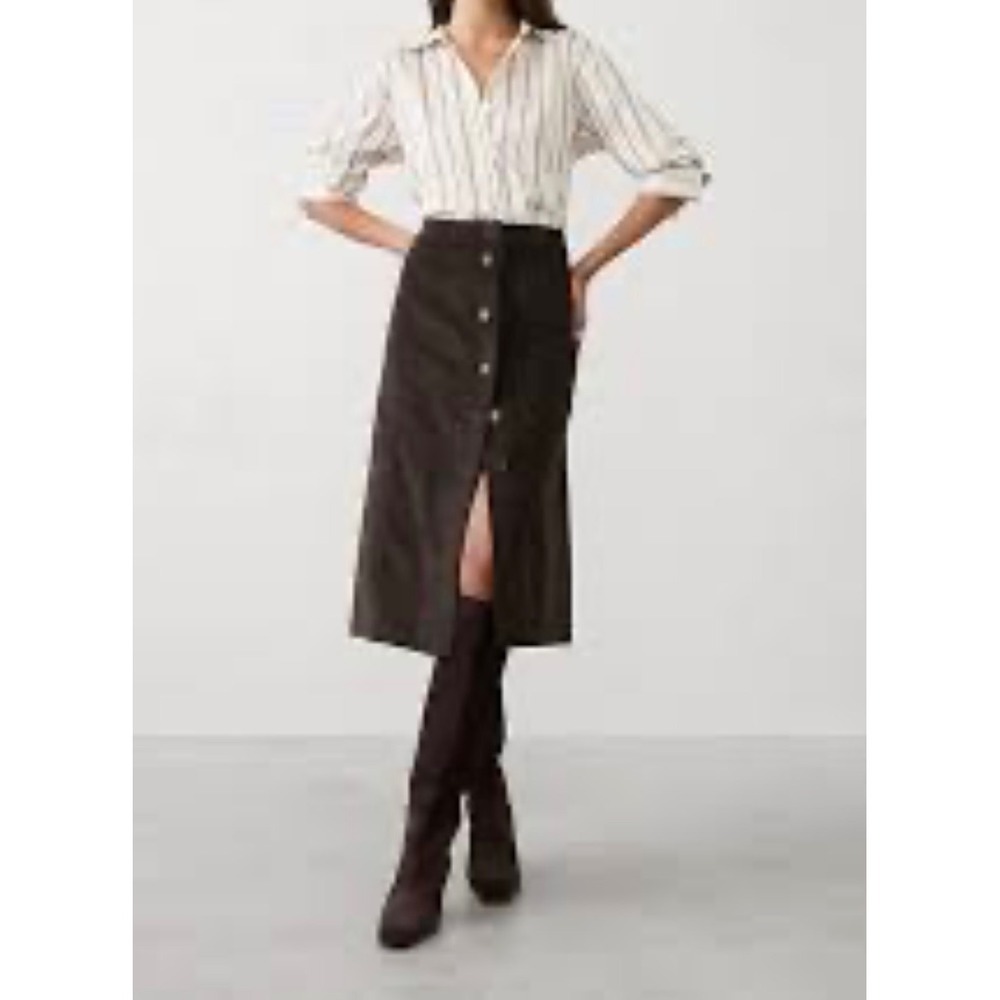 Banana Republic Factory Size 8 Dark Oak Brown Button Front Corduroy Midi Skirt